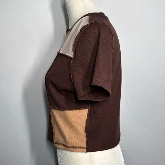 💜3/$15 Shein Patchwork Brown Crop Top - Picture 4 of 7